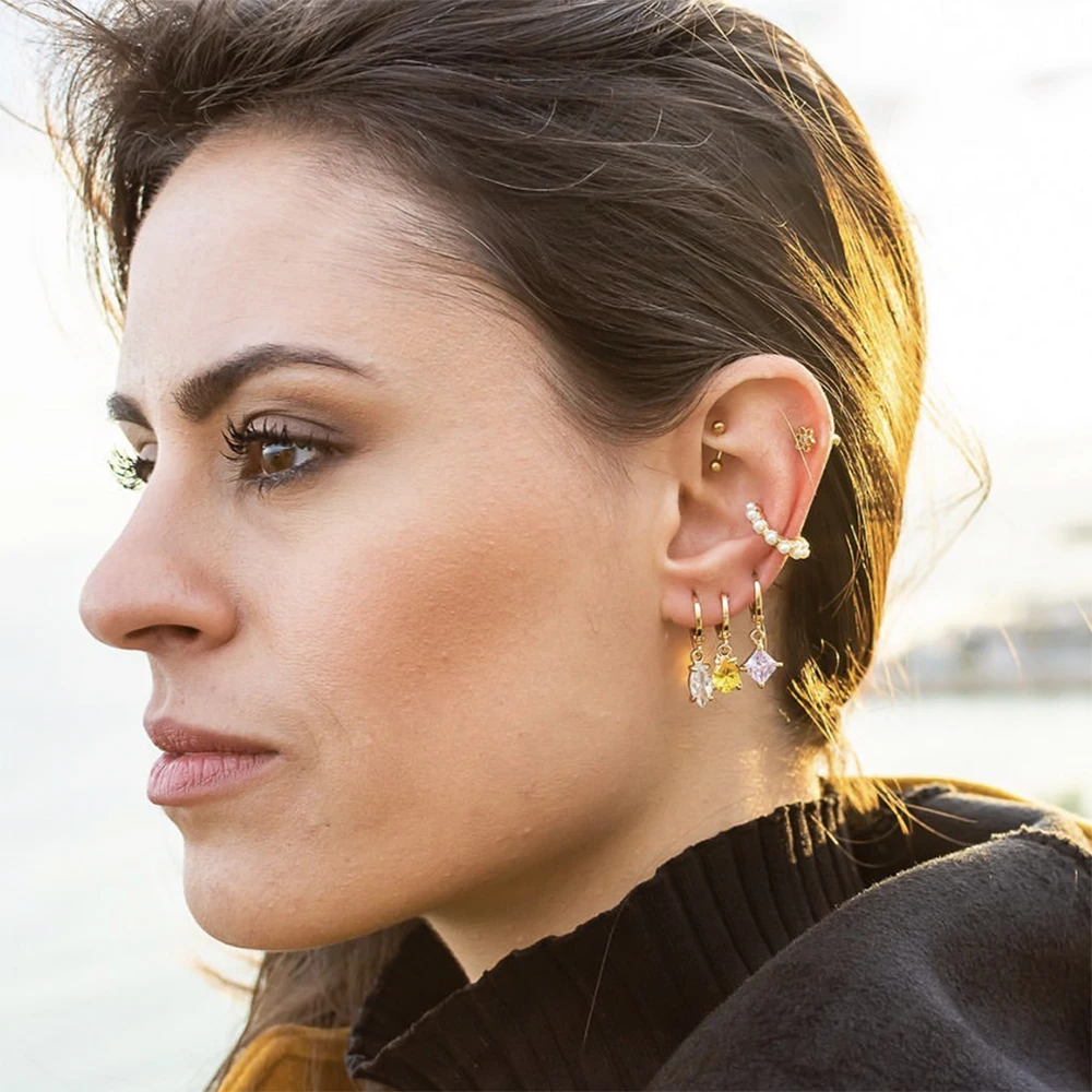 Новые модные циркониевые девичьи серьги камень CZ красивые золотые женские с