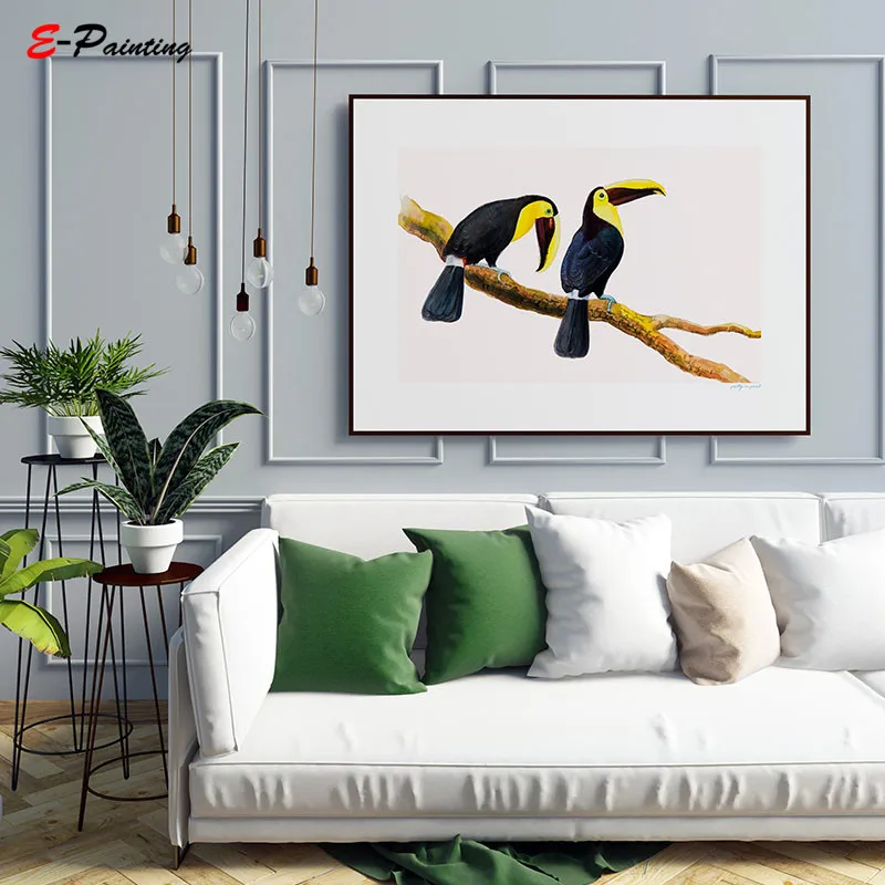 Скандинавский Холст Искусство Живопись Птица Румяна Розовый тропический