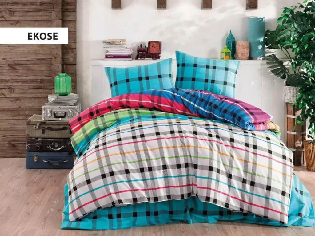 

Land Of dowry Plaid Double Personality Sheet Set Turquoise