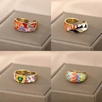 rxsml dripping oil series rings for women stainless steel multicolour pattern stitching ring male wedding jewelry christmas gift