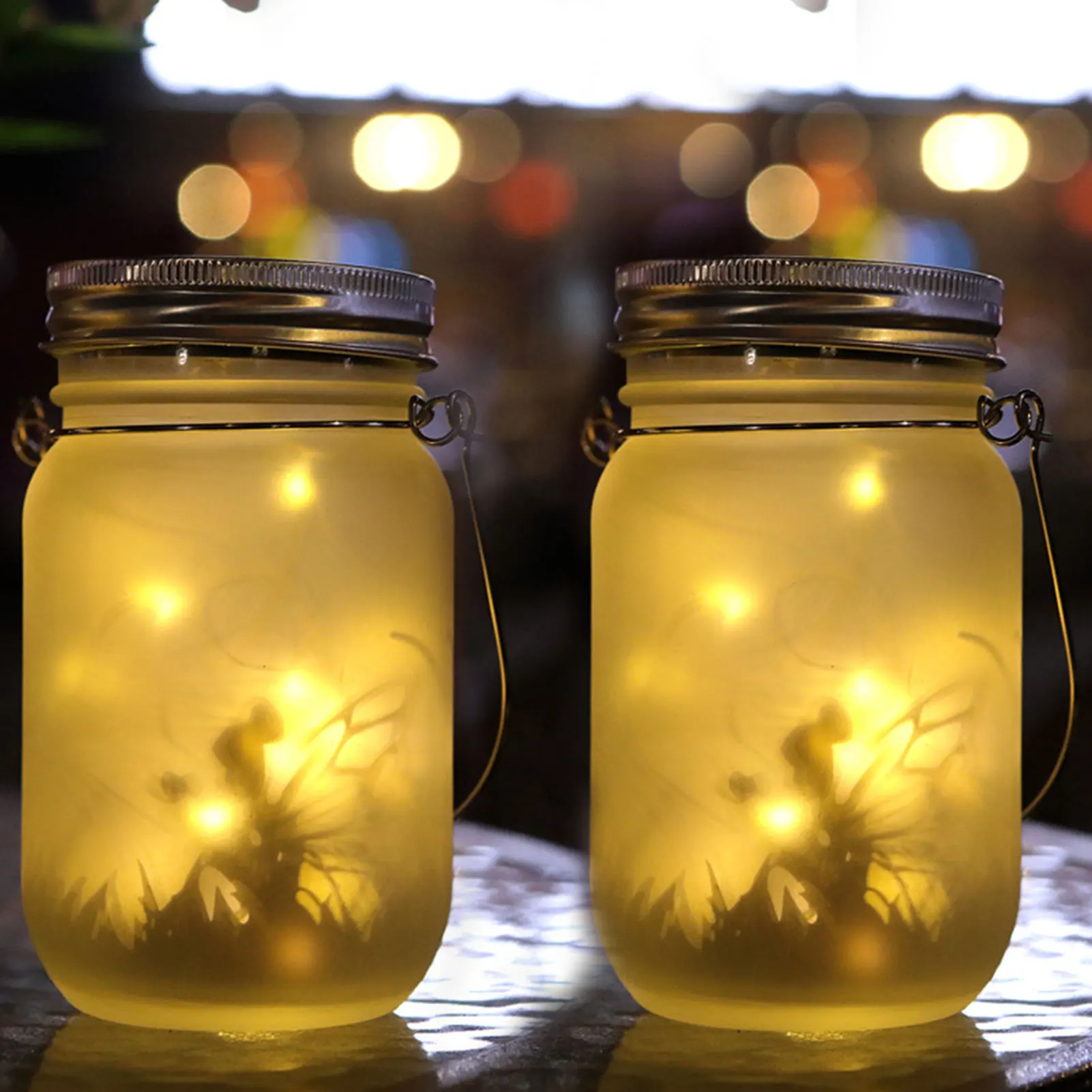 

2pcs DIY Craft Protable Energy Saving Mason Jar Solar Lantern Wedding Party Bright For Table For Garden Night Outdoor Hanging