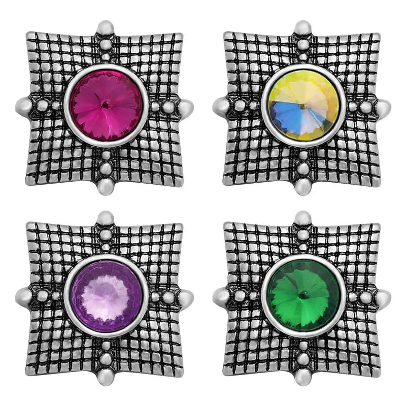 

KZ3377 красивые квадратные Стразы с узором, цветные металлические кнопки 18 мм, подходят для 18 мм кнопки для браслета, ювелирные изделия, оптова...