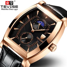 Hot Sell TEVISE Brand Men Quartz Watch Top Fashion luxury Moon phase Genuine Leather Watches for Gift Relogio Masculino