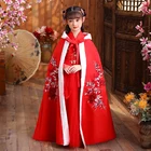 Новая зимняя накидка Hanfu с вышивкой для девочек, длинный плащ, китайская детская Мантия в древнем стиле, Новогодняя одежда, сохраняющая тепло