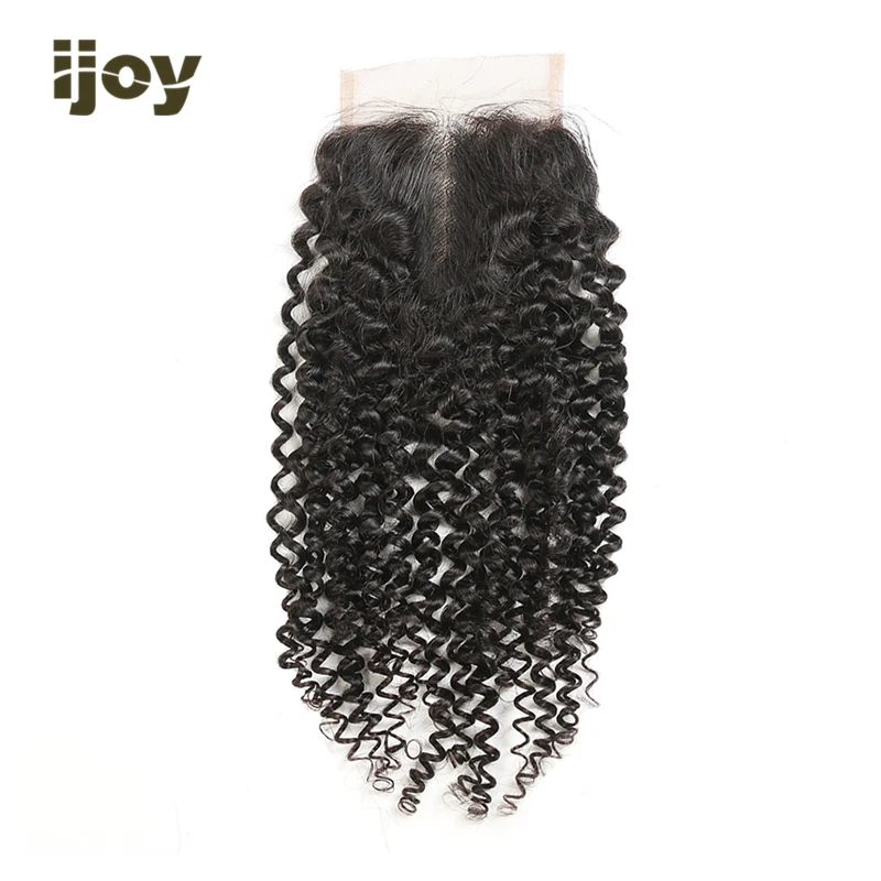 Kinky Curly Hair Closure человеческие волосы для наращивания 4x4 закрытие шнурка натуральный цвет "-20" бразильский кудрявый закрытие Non-Remy IJOY