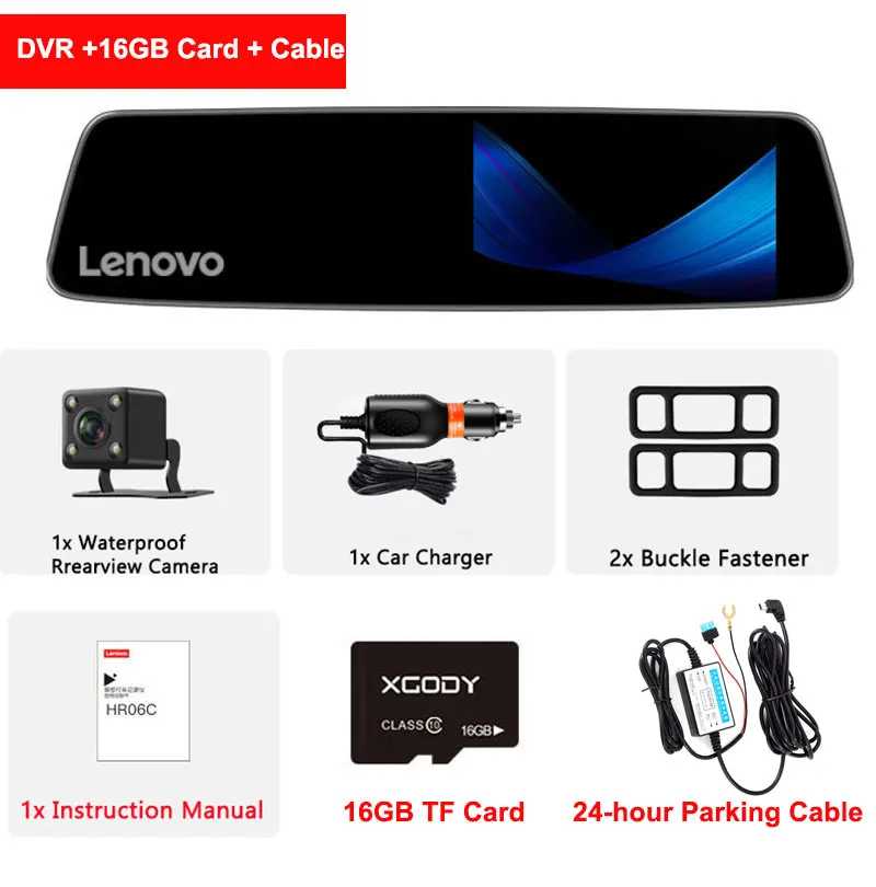 DVR Add Cable-16GB Оригинальное lenovo 4,3 ''зеркало заднего вида с 16 Гб TF камерой, видеорегистратор Full HD 1080P ips, сенсорный экран, ночное видение, Автомобильные видеорегистраторы, видеорегистраторы - Название цвета: DVR Add Cable-16GB
