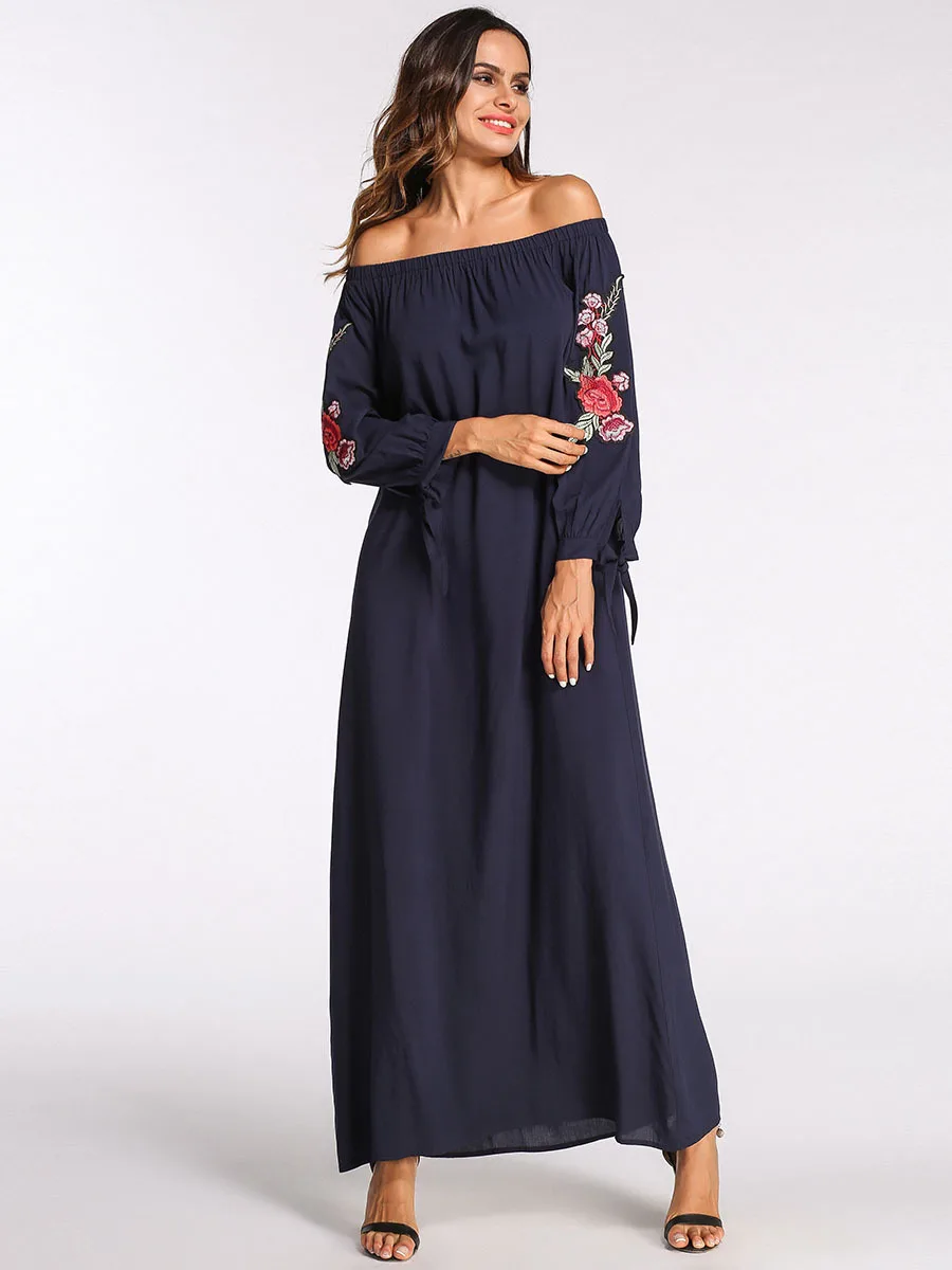 Мусульманская длинная юбка Islamc платье Осень Национальный ветер наклейки слово