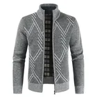 Осенне-зимний свитер для мужчин, хлопковый Повседневный свитер с воротником-стойкой и геометрическим рисунком, мужской свитер на молнии, приталенный свитер для мужчин 2020