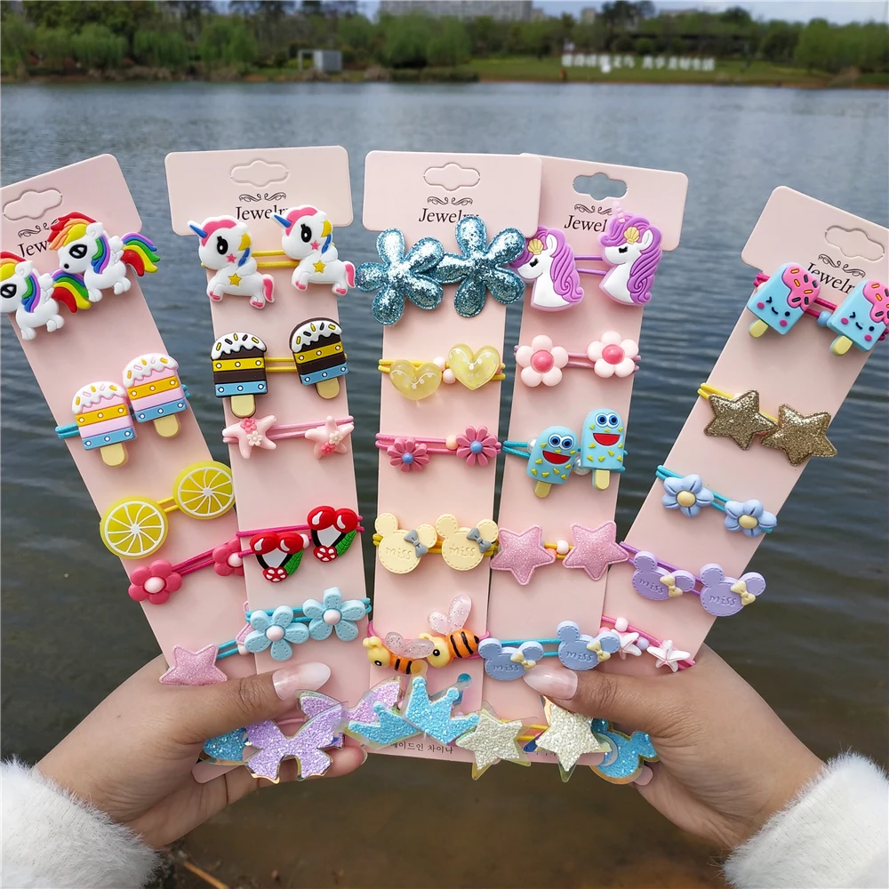 Милые красочные резинки для волос 12 шт./лот женщин и девочек аксессуары единорог