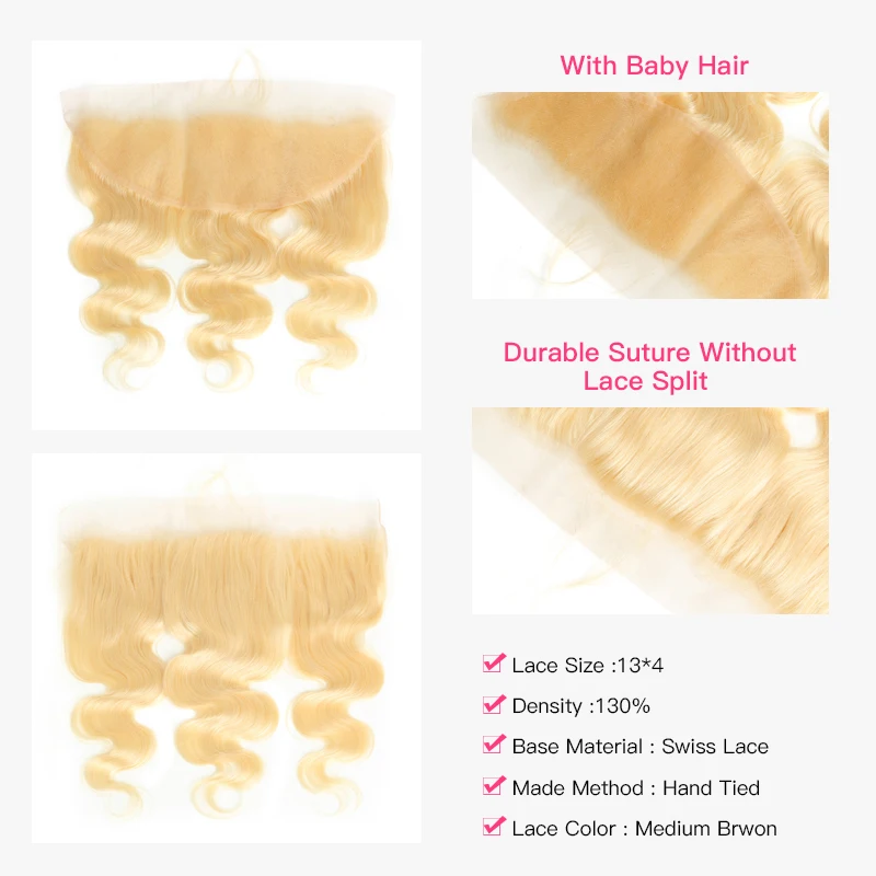 Блондинка 613 Цвет 13x4 кружева фронтальные с пряди наращивание волос бразильские