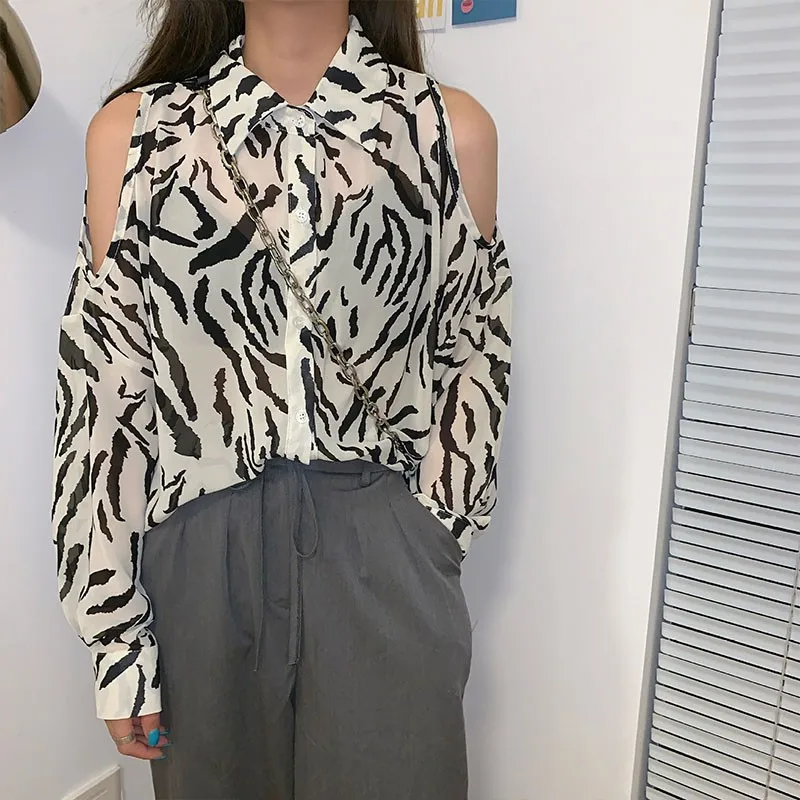 Женская леопардовая блузка с длинным рукавом Офисная рубашка сексуальные