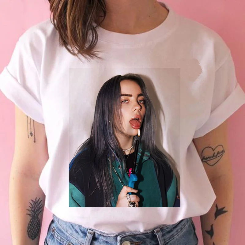 928 Billie eilish забавная футболка Женская harajuku Bad Guy футболка с изображением уличной kawaii 90s Хип Хоп Футболка короткий рукав Повседневная - Цвет: 928