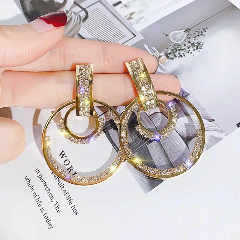 Новое поступление 2021 металлические гипербольные круглые хрустальные серьги