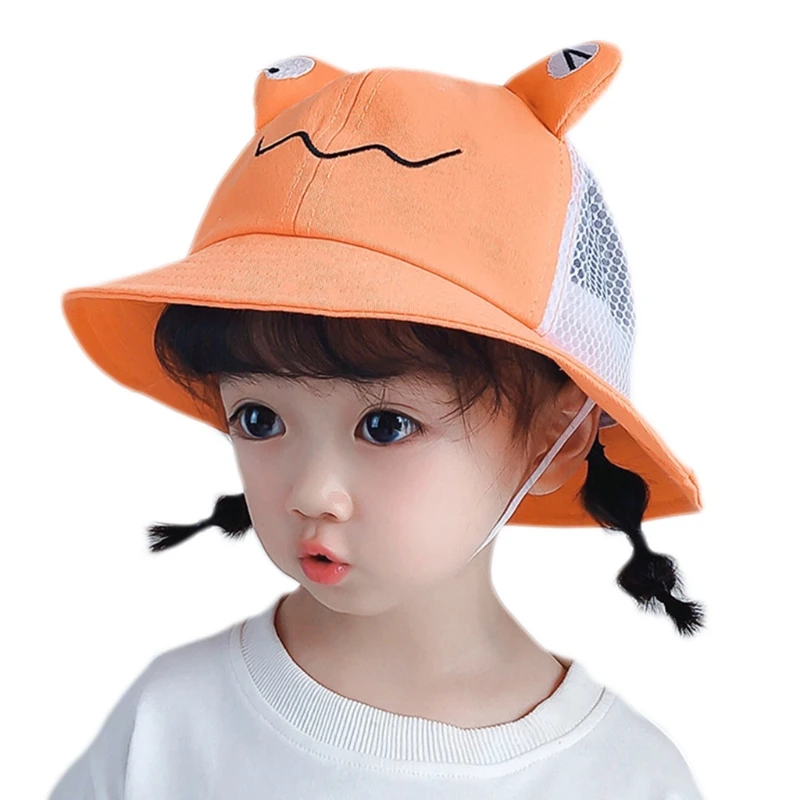 

Toddler Kids Cartoon Frog Bucket Sun Hat Breathable Mesh Sunscreen Fisherman Cap X5XD