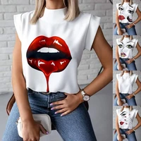 women elegant lips print blouses shirts 2020 summer casual stand neck pullovers shirt fashion cute lady blouse tops blusas