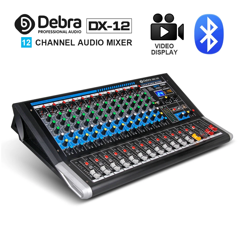 Дебра аудио DX-12 12 каналов аудио dj микшер контроллер звуковая карта с 24 DSP эффект, включающим в себя гарнитуру блютус и флеш-накопитель USB XLR Jack Aux Вход