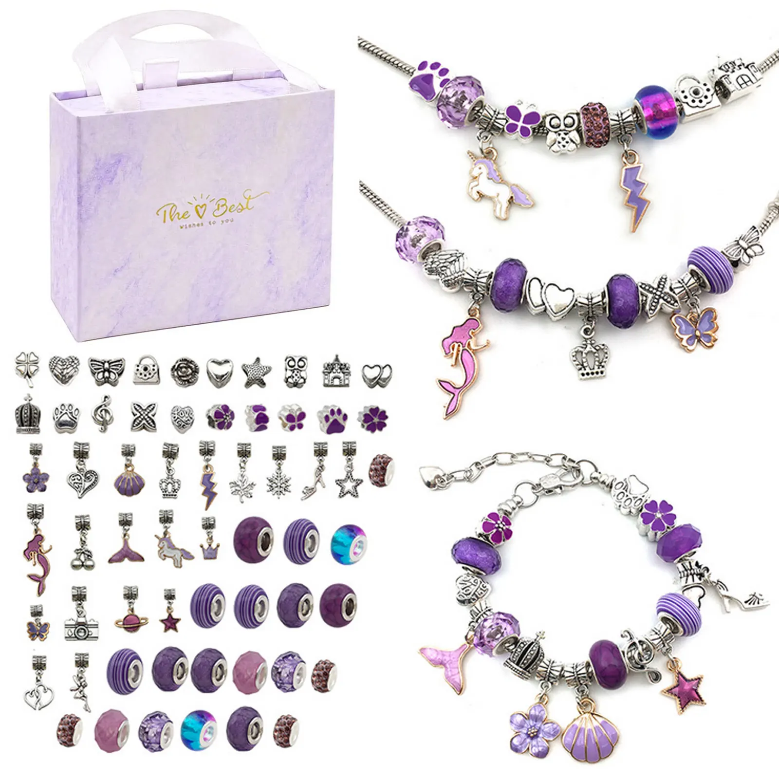 Kit DE FABRICACI&Oacute;N de joyas con caja de regalo rosa para ni&ntilde;as y mujeres, collares, pulsera con abalorios, regalo de San Valent&iacute;n, cumplea&ntilde;os y Navidad, 64 piezas-0