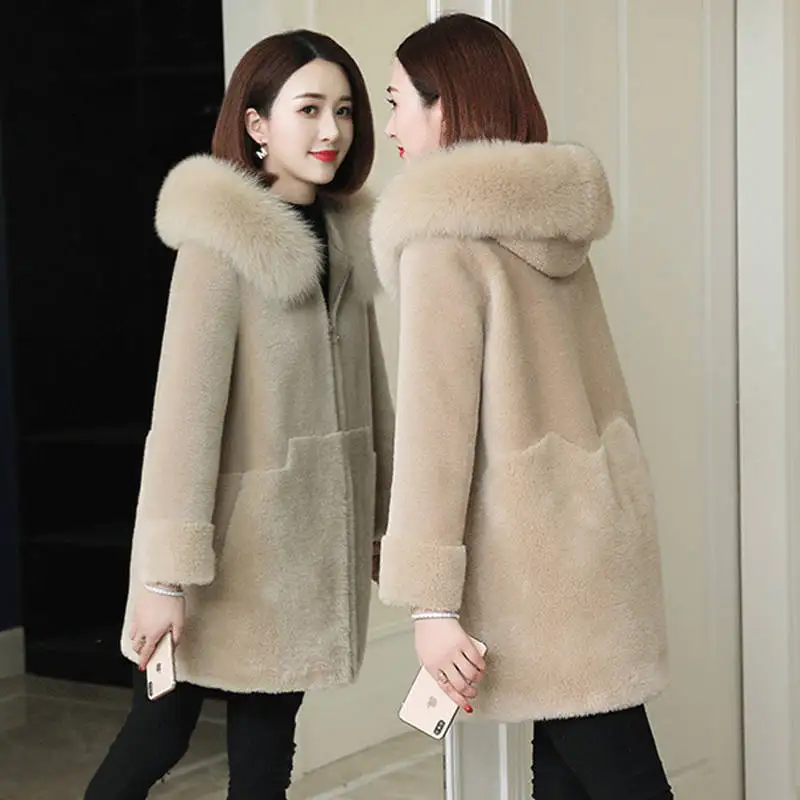 2019 новое пальто из искусственного меха с капюшоном высокой талией Модное изящное