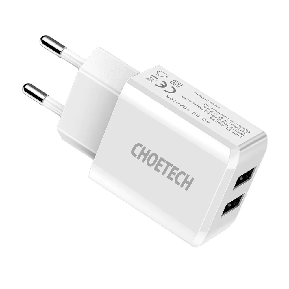CHOETECH, 5 В, 2 А, два порта, USB, настенное зарядное устройство для iPhone 11 X XS 8 7, быстрое зарядное устройство для путешествий, адаптер для samsung S10 S9 S8, зарядное устройство для телефона