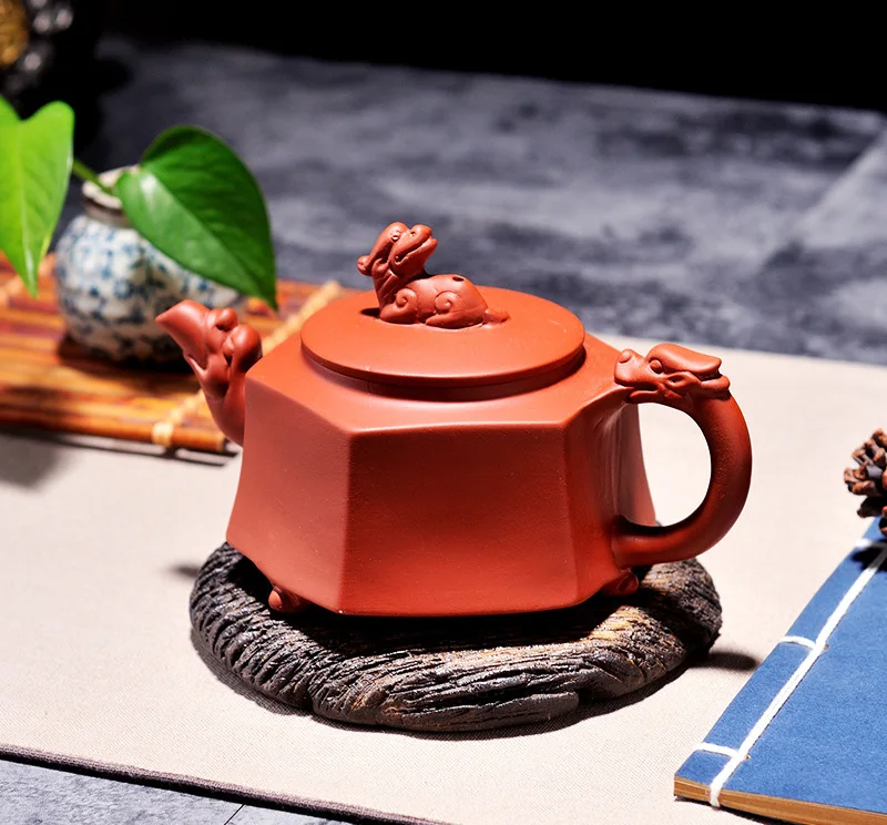 

Шестигранник Китайский единорог Фиолетовый Глиняный чайный горшок, радиционный пуэр чайный горшок 320 мл ручной работы глиняный чайный набо...