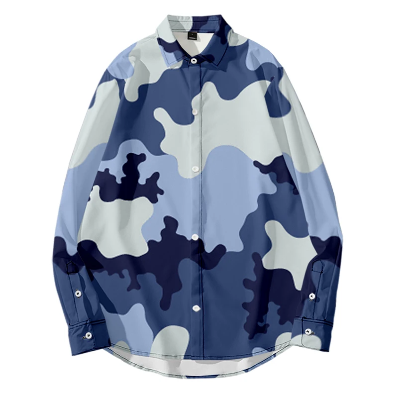 

Мужская рубашка с камуфляжным принтом, с длинным рукавом, отложным воротником, на пуговицах, Мужская Осенняя верхняя одежда