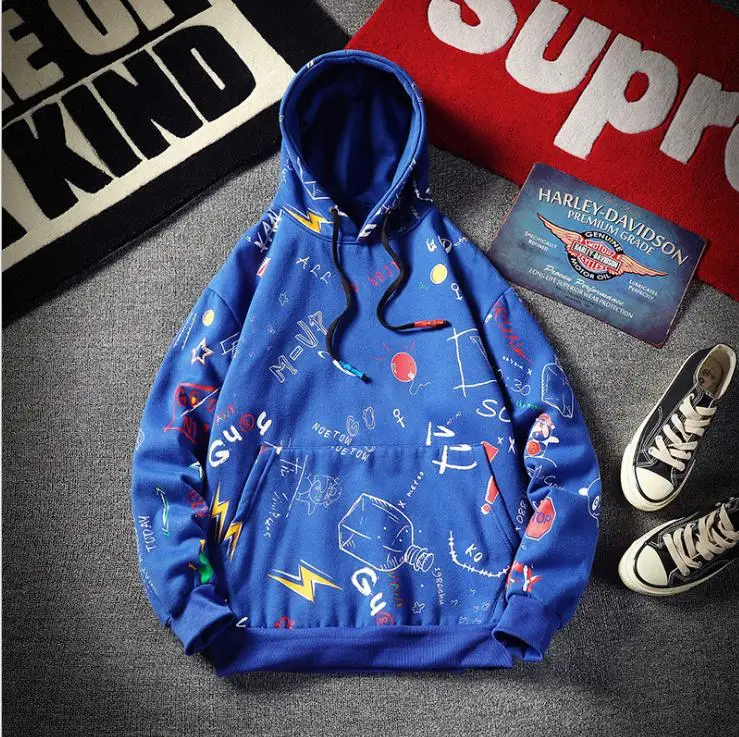 

Mens Casual Hoodie Sweatshirt Vintage Painted Style Hip Hop Creativity Streetwear Men Hoodies Male Long Sleeves Tops S220