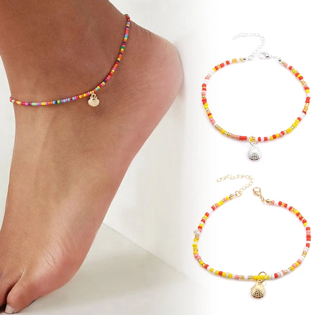 

Fashion Shell Anklet Color String Bead Bracelet Contracted Adjustable Shell Charm Foot Chain Boho Bead Anklet For Women