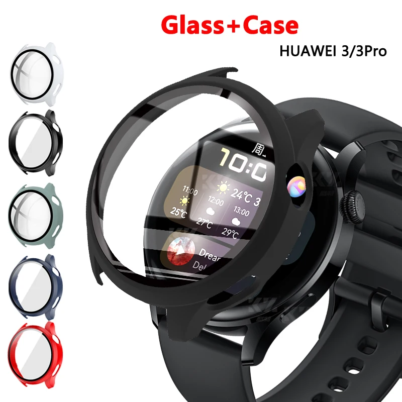 

Tempered Glass+Case for Huawei Watch 3 46mm Bumper Shell Matte PC All Around Protector cover Huawei Watch 3 Pro Screen Protector