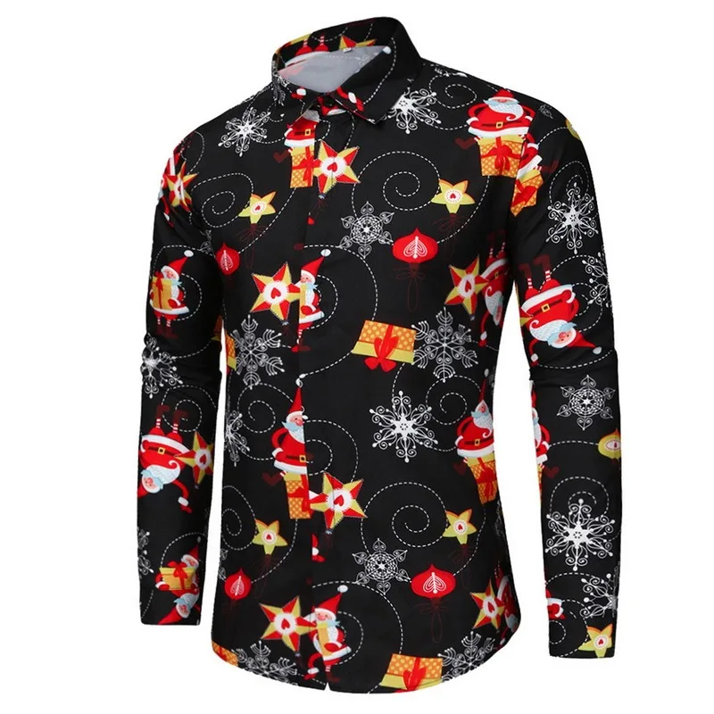 

Christmas Print Series Suit Men Fashion Button Up Mens Dress Suits Xmas Party Prom Blouse Chemise Homme Top