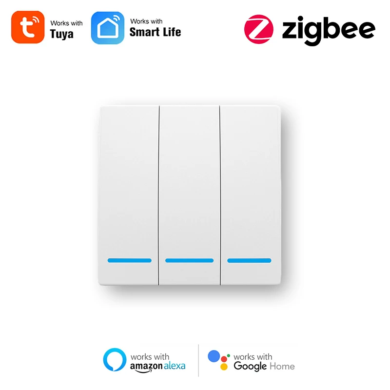 

Переключатель Беспроводной Tuya Zigbee, умный светильник ель с 2 каналами, работает с Alexa Google Home, европейский стандарт, на батарейках
