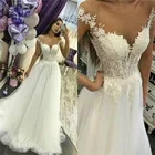 Отвесные Свадебные платья трапециевидной формы с короткими рукавами и кружевной аппликацией, свадебные платья на заказ, длинное платье размера плюс невеста, свадебное платье на весну