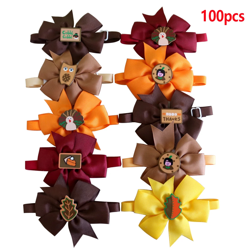 100pcs 50/100 шт домашнего любимца, щенка, собаки, кота галстук-бабочка/с бантом для Дня благодарения, регулируемая с милой смолы ошейник для собак аксессуары для животных принадлежности - Цвет: 100pcs