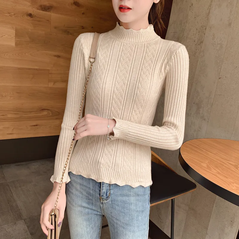 

2019 новый осенне-зимний женский свитер пуловеры женский Водолазка длинный рукав сплошной цвет дикий вязаный свитер cc1580