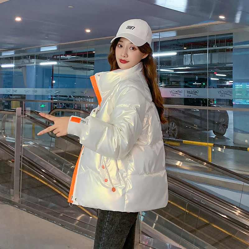 

Новинка, осенне-зимняя яркая пуховая куртка, женское плотное теплое пальто с воротником-стойкой и куртка, Женская корейская мода, парка, пал...