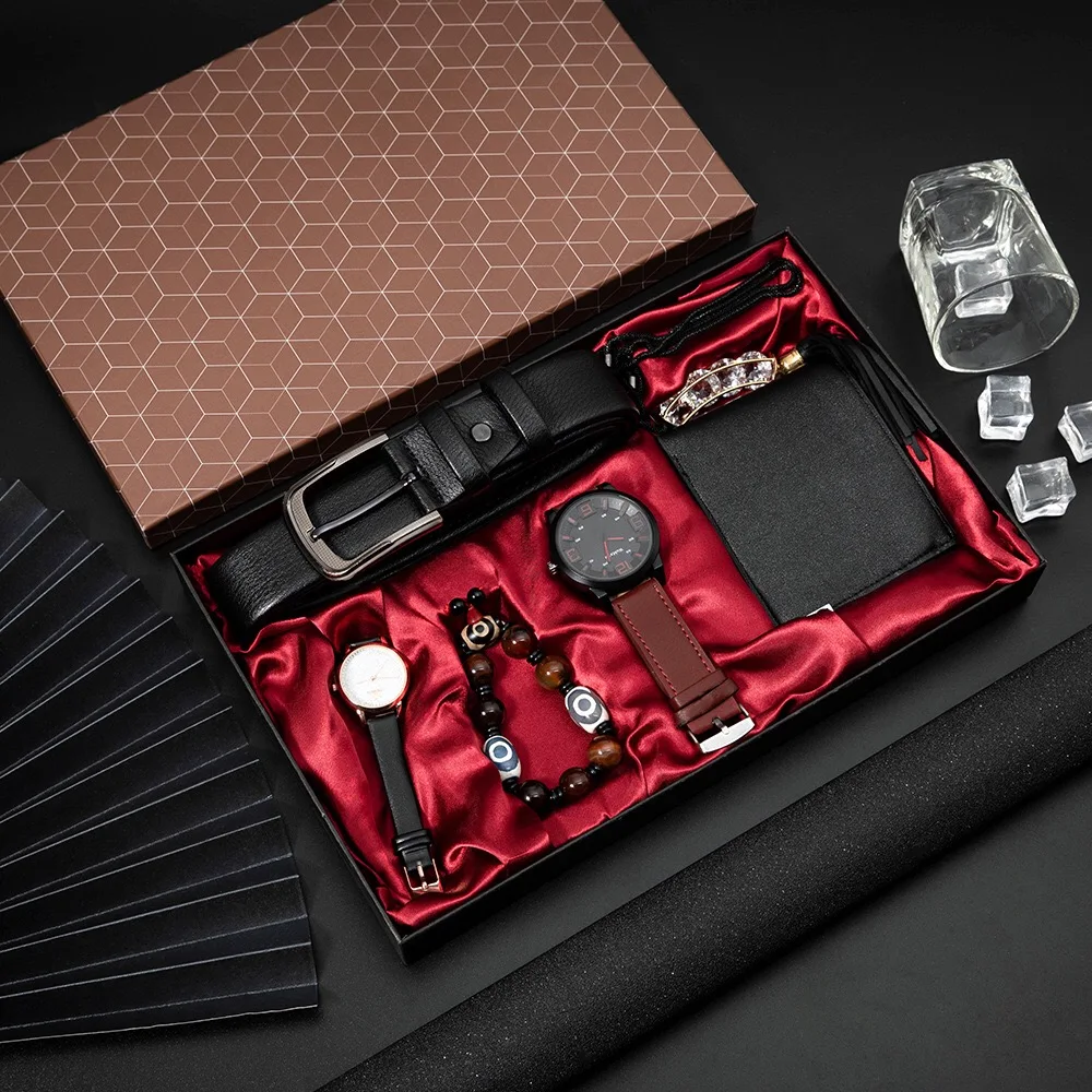 Couple Watches Set Men Women Fashion Quartz Watch Gift for Lover's High Quality Belt Wallet Beaded Bracelet Ladies Sweater Chain