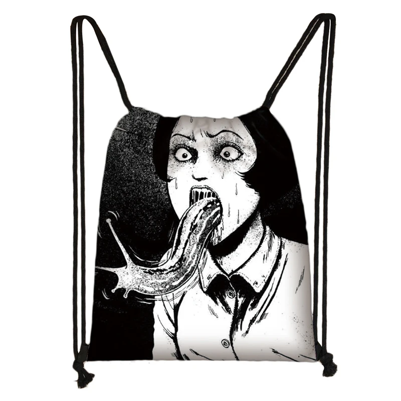 skdmanga11 Horror manga drawstring сумка Junji Ito Женская и мужская сумка для хранения Jorogumo/slug девушка холщовый рюкзак дорожный рюкзак Подростковая сумка - Цвет: skdmanga11