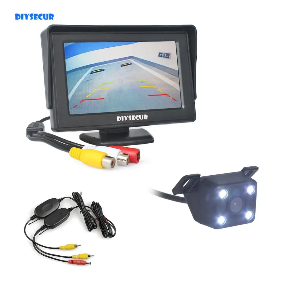 

DIYSECUR беспроводной 4,3 "TFT ЖК-монитор автомобиля + LED Ночное Видение заднего вида Автомобильная камера Система помощи при парковке комплект