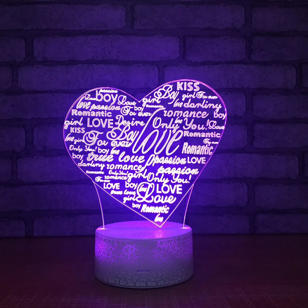 

Letters Heart LED RGB Night Light 7 Color Change Desk Light Action Figure PVC Kids Toys Brinquedos Christmas Gift