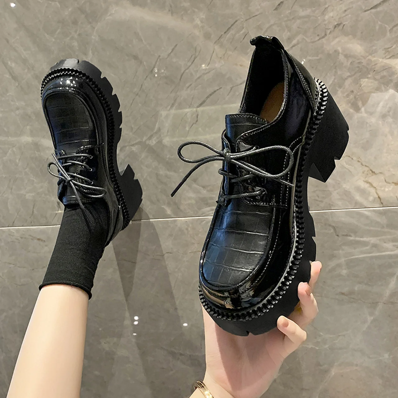 

Women's Mary Jane shoes high heels college style small leather shoes 2022 autumn and winter Thick bottom black Ladies shoes