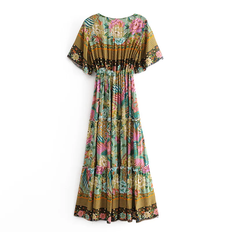 Винтажное шикарное женское платье с цветочным принтом павлина и поясом Пляжное