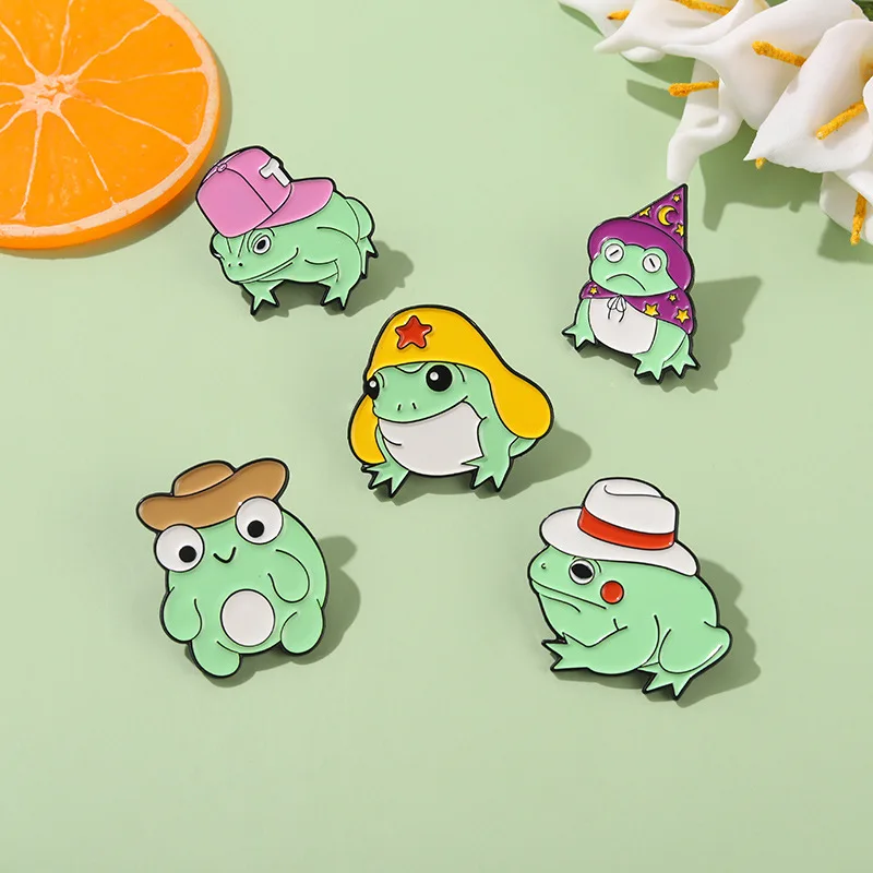 Japan South Korea Cartoon Cute Frog Alloy Enamel Brooch With Hat Funny Little Animal Badge Pin Fashion Children's Gift Jewelry |