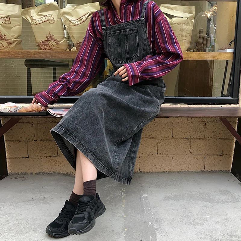 

Black Long Denim Dress Women Sleeveless Vintage Strap Jeans Dress Ladies Sexy Retro Packet Spring Summer Midi Dresses