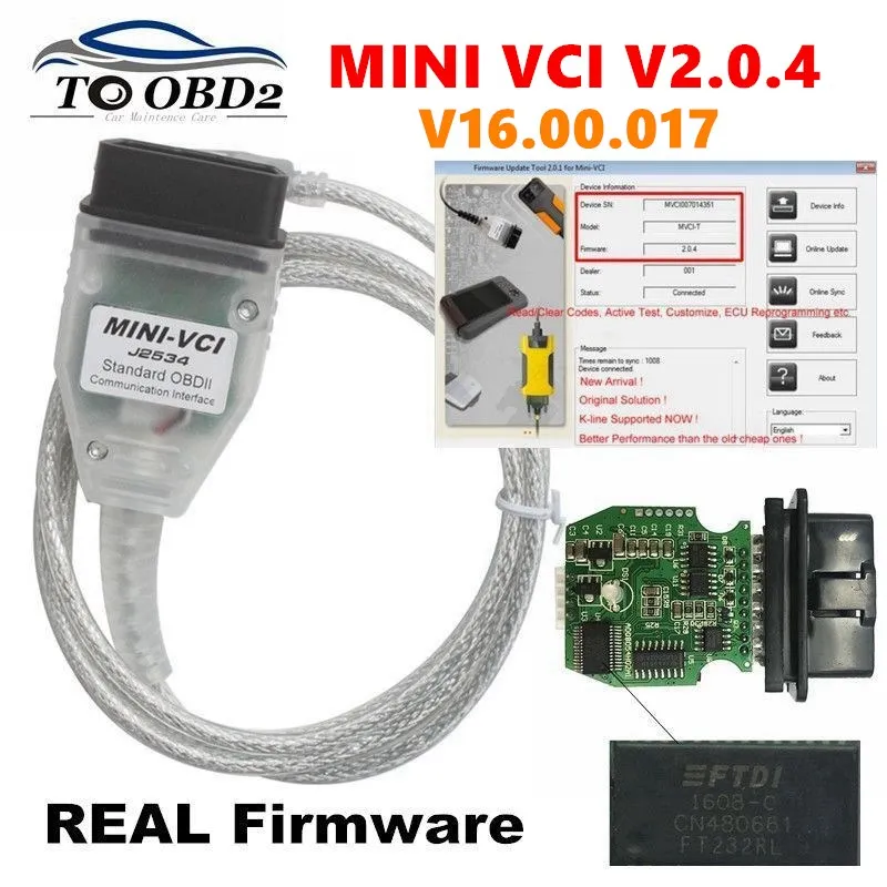 Мини vci прошивки V2.0.4 новейшая версия V16.00.017 MINI VCI FTDI FT232RL чип для Toyota Techstream