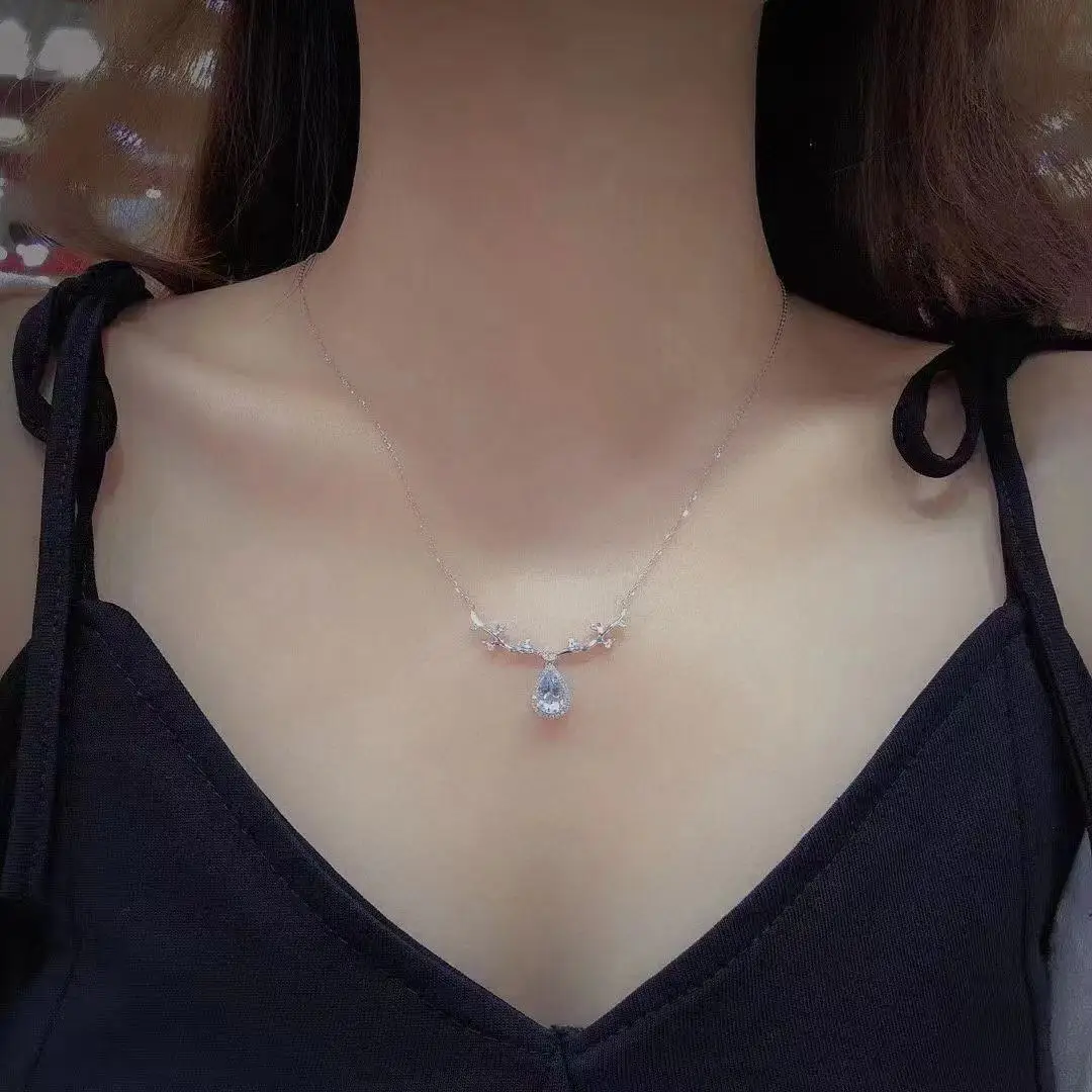 Женское Ожерелье с лосем QTT цепочка из серебра подвеска со стразами фианит пробы