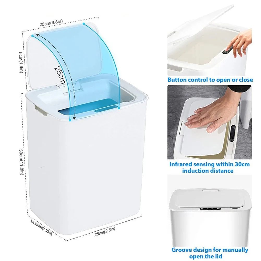 

14L Smart Trash Can Wireless Sensor Automatic Trash Bin Nontouch Garbage Bin Household Bathroom Toilet Waterproof