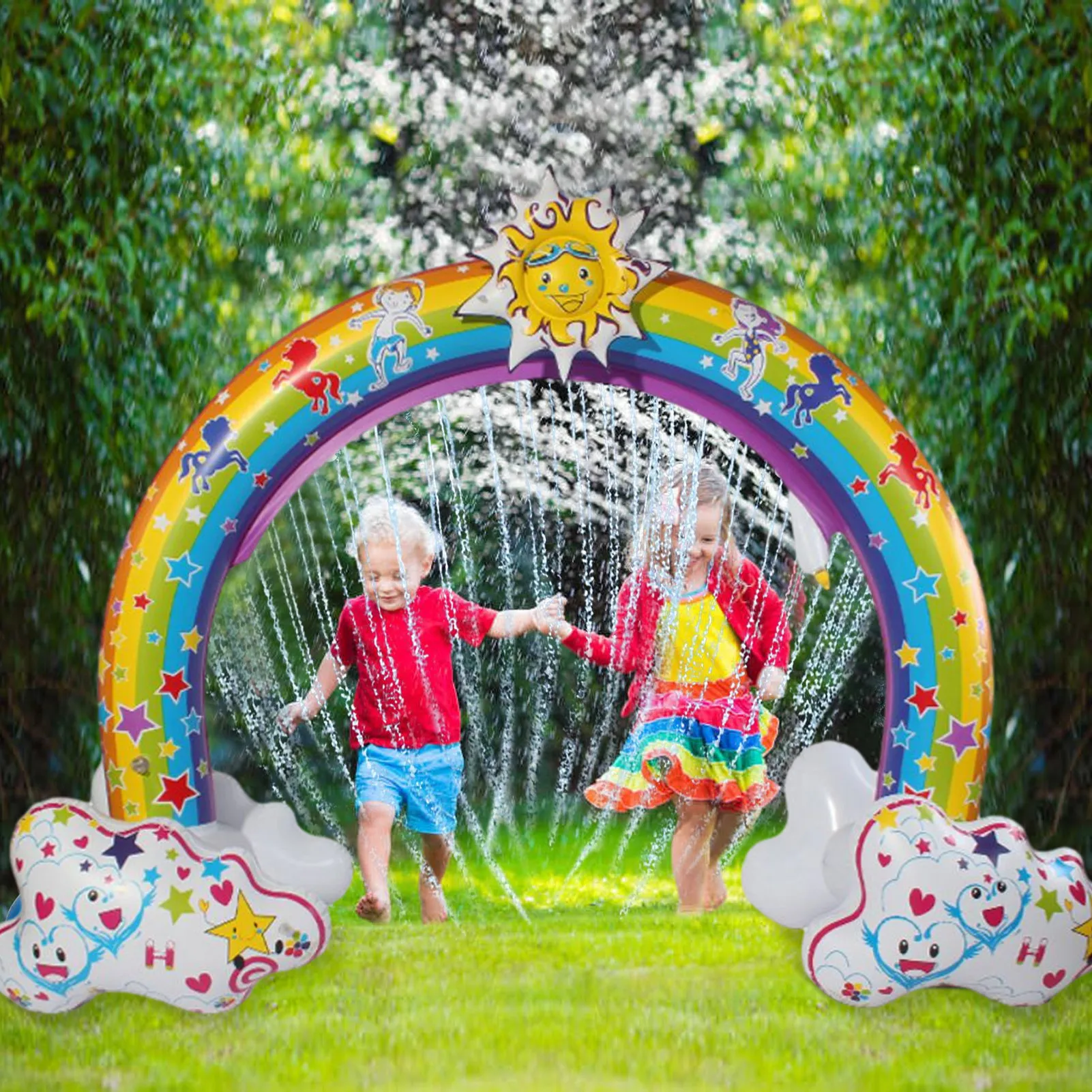 Ginormous Rainbow Cloud Yard Sprinkler Giant Inflatable Archway Lawn Beach Summer Outdoor Toys For Child Adult Baby Games Center | Игрушки и