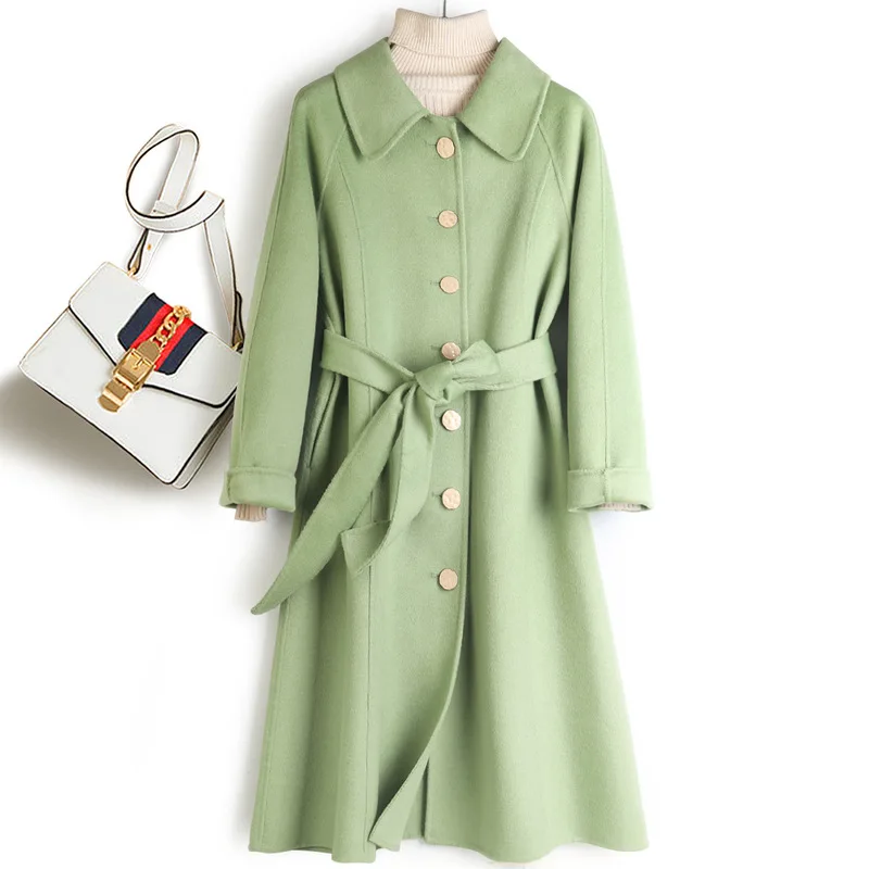 

Новинка 2020, осенне-зимнее однобортное дамское пальто авокадо зеленого цвета с двусторонней вставкой в виде куклы, длинное пальто из 90% шерст...