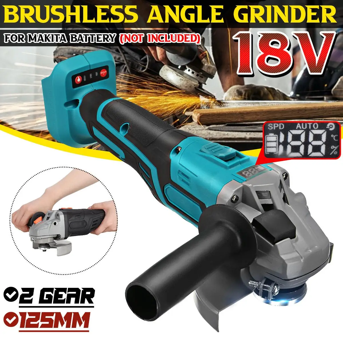 

BLMIATKO 125mm 100mm Brushless Impact Angle Grinder New LED Display Cordless Cutting Machine Polisher for Makita 18V Battery