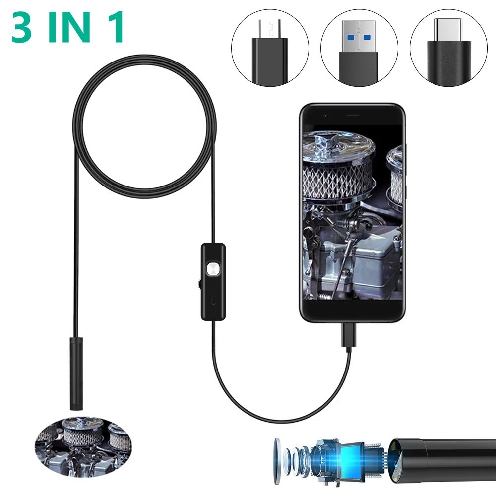 

USB-эндоскоп 3 в 1, водонепроницаемый, IP67, 8 регулируемых светодиодов
