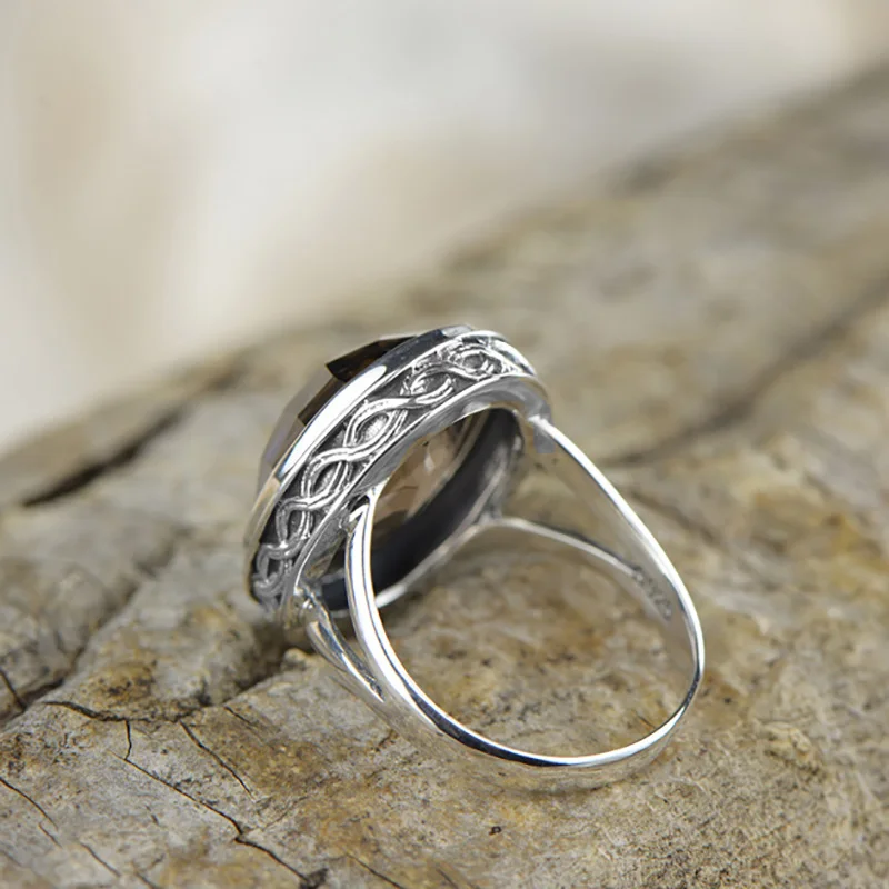 Настоящее чистое кольцо 925 пробы серебро дымчатый кварц антикварные